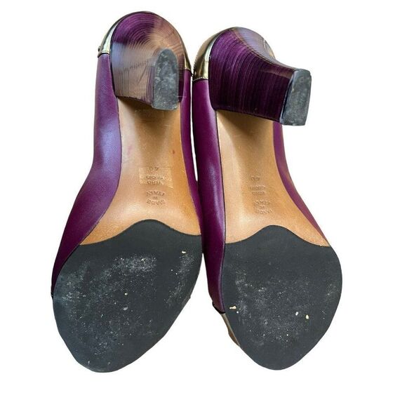 Pollini Women's 9.5 Euro 40 Purple Open Toe Pumps Snakeskin Gold Metallic Heels - Picture 8 of 10